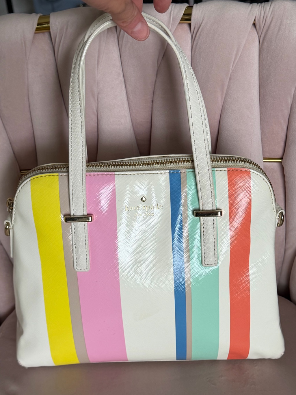 Kate Spade Cedar Street Maise Satchel Multi Stripe Rainbow Saffiano Bag